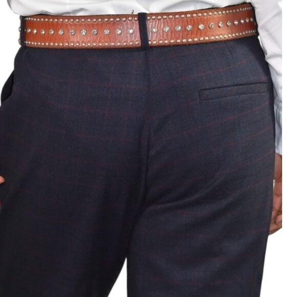 Cop Copine Ouaf Pant Blue Cropped Trouser Check Plaid Cuffed Wide Leg Size 40 10 - Picture 5 of 15